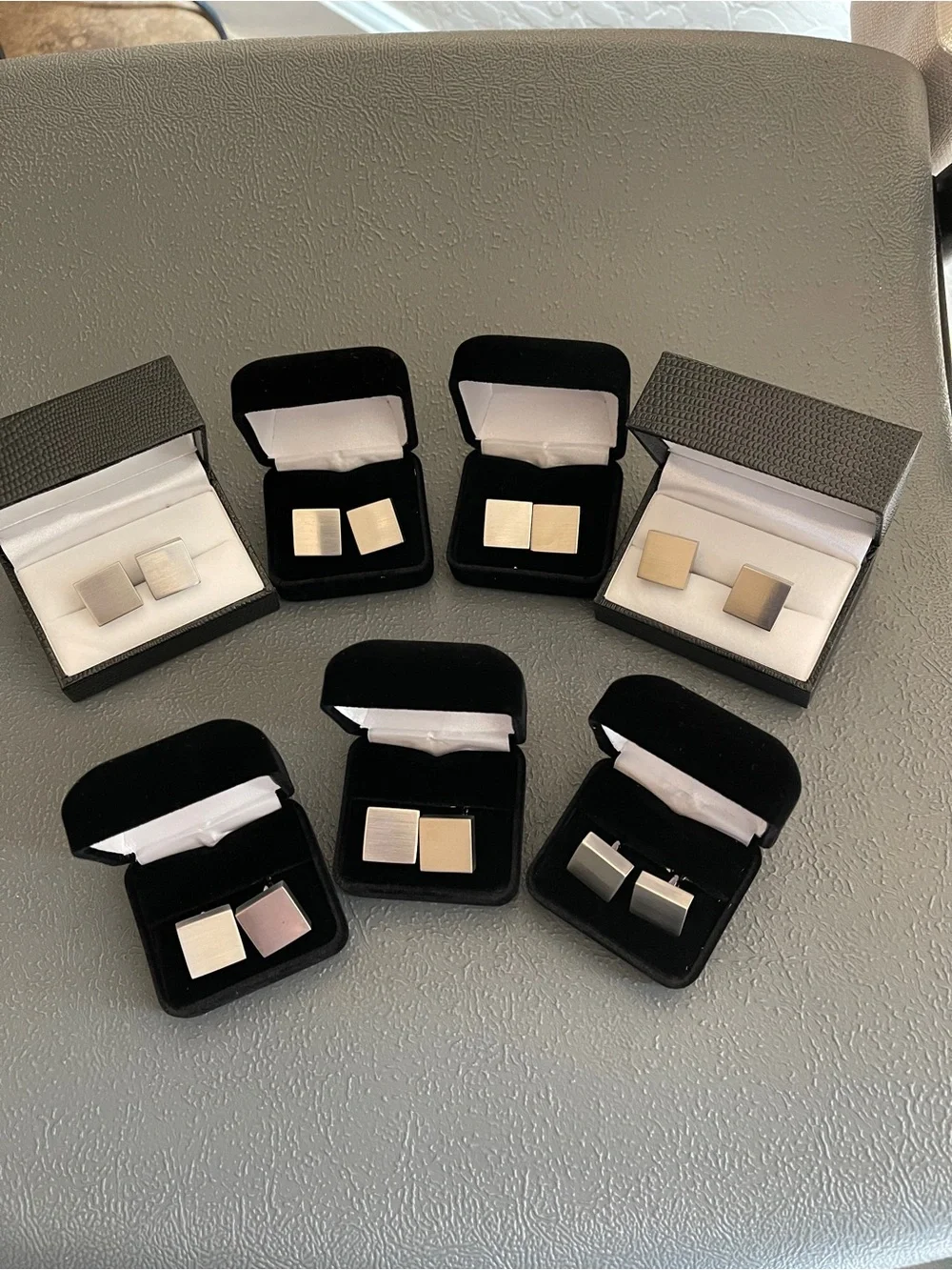 7 Pairs Square Metal Cufflinks - Brushed Finish Brand New